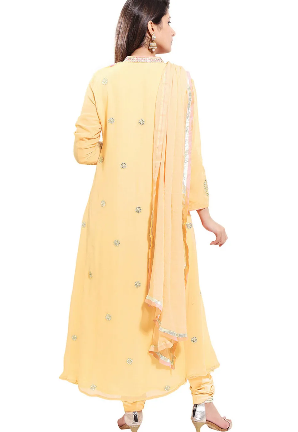 Embroidered Georgette Straight Suit in Peach
