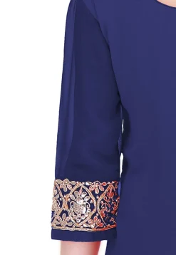 Embroidered Georgette Straight Suit in Navy Blue