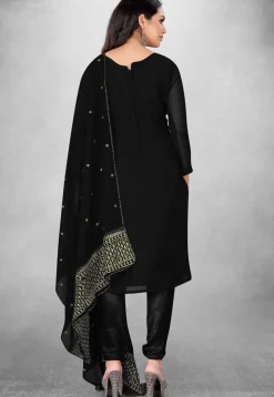 Embroidered Georgette Straight Suit in Black