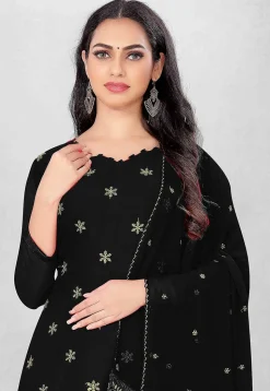 Embroidered Georgette Straight Suit in Black
