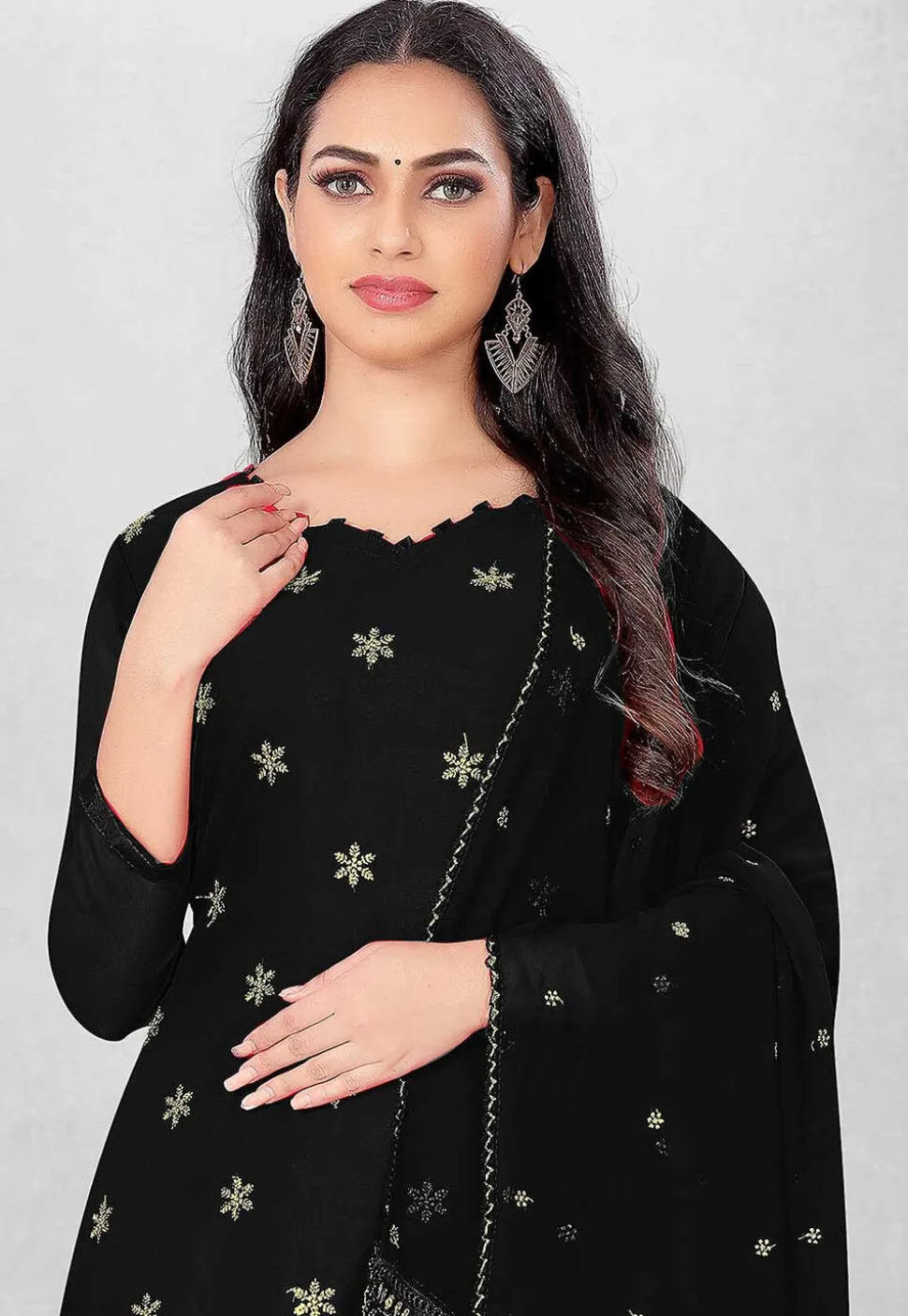 Embroidered Georgette Straight Suit in Black