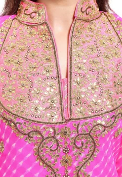 Embroidered Georgette Straight Cut Suit in Fuchsia