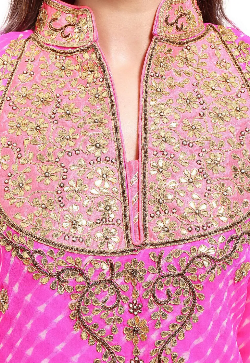 Embroidered Georgette Straight Cut Suit in Fuchsia