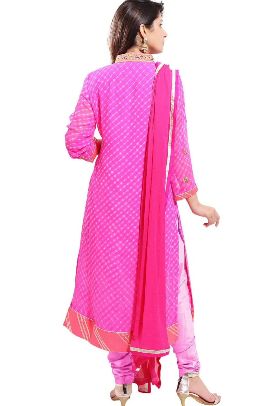 Embroidered Georgette Straight Cut Suit in Fuchsia
