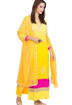 Embroidered Georgette Straight Suit in Shaded Yellow