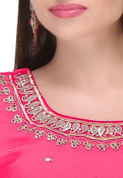 Embroidered Georgette Straight Suit in Fuchsia