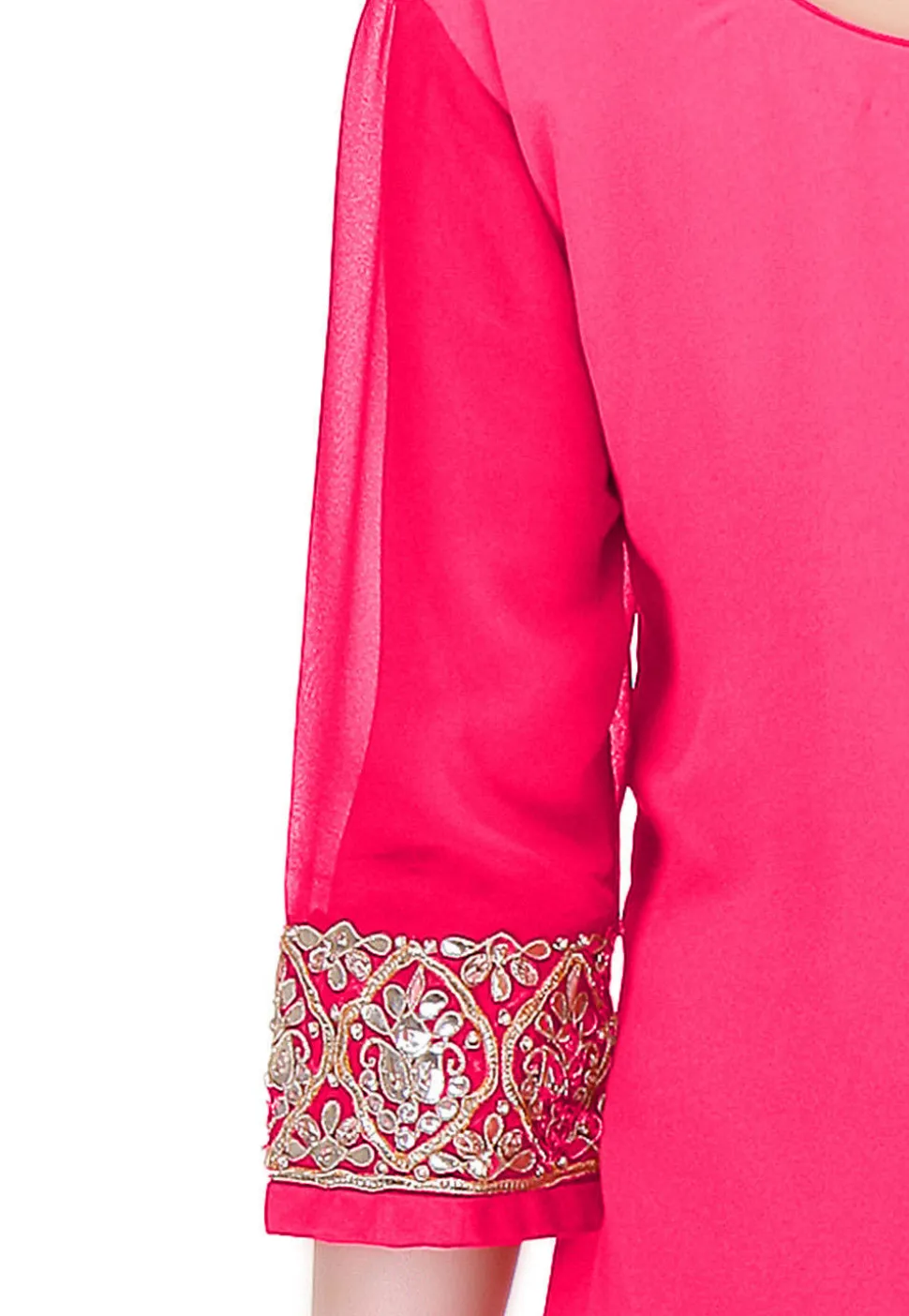 Embroidered Georgette Straight Suit in Fuchsia