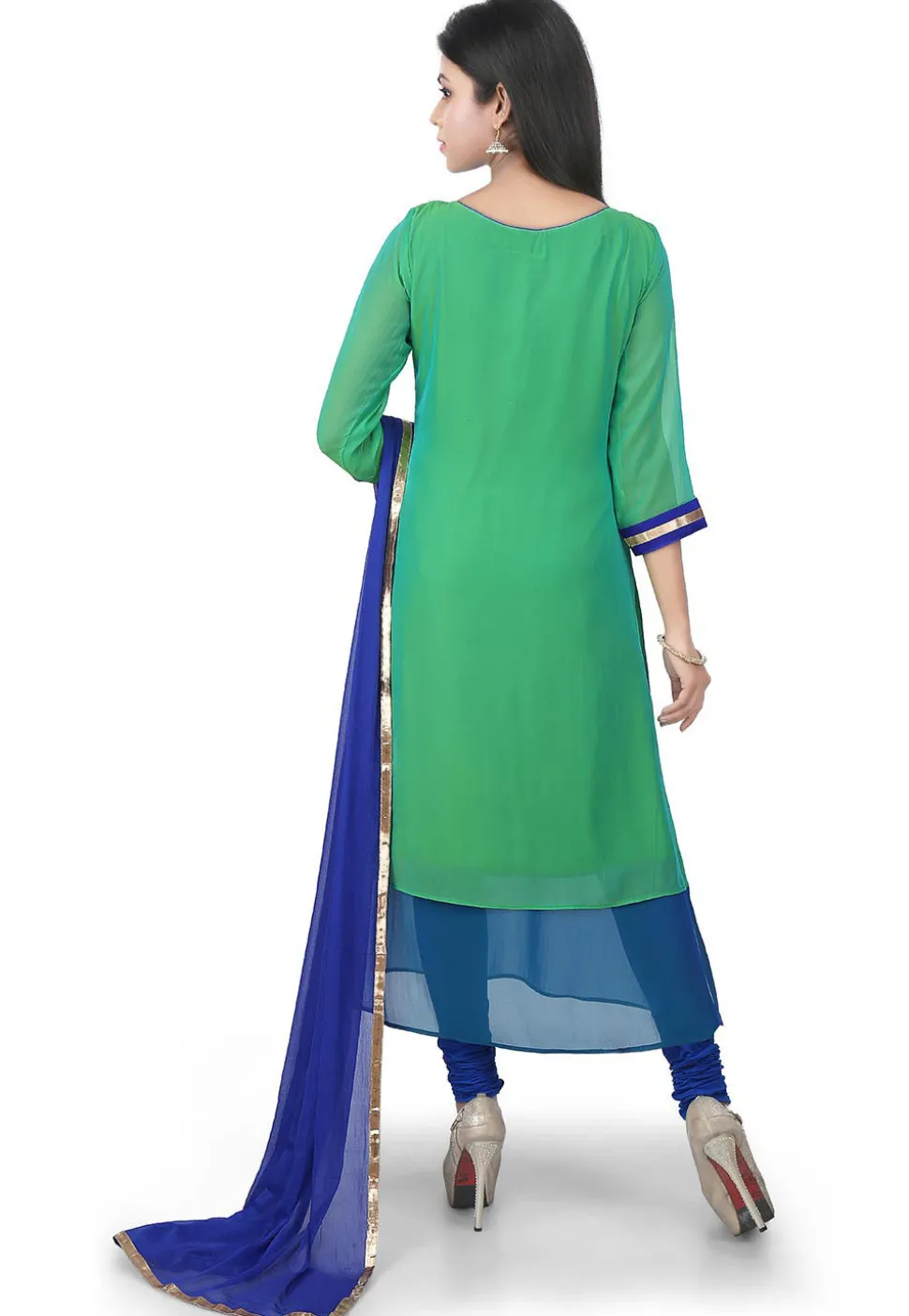 Embroidered Georgette Straight Suit in Green
