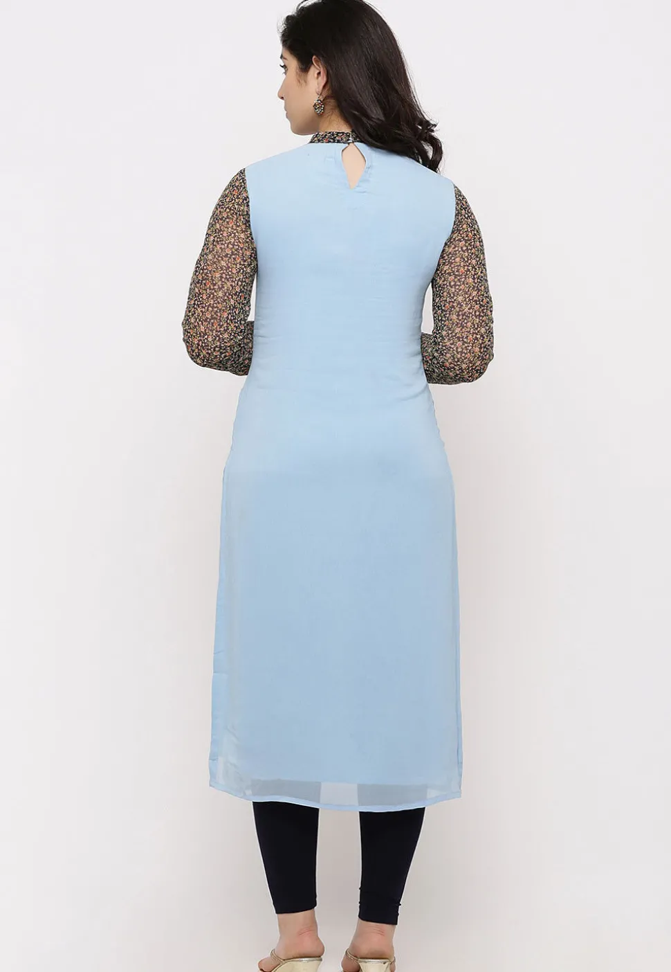 Embroidered Georgette Straight Suit in Light Sky Blue