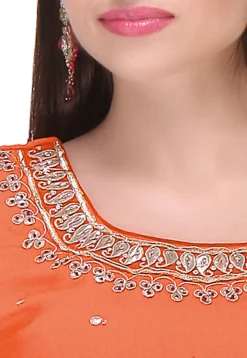 Embroidered Georgette Straight Suit in Orange