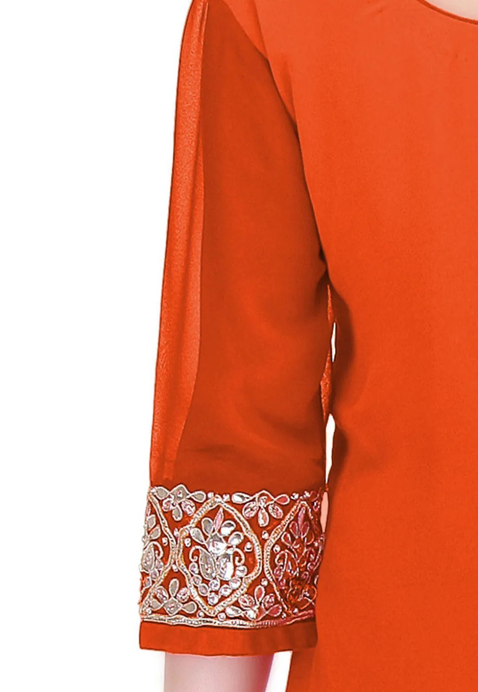 Embroidered Georgette Straight Suit in Orange