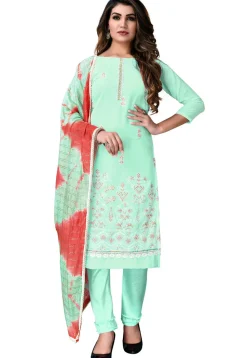Embroidered Georgette Straight Suit in Sea Green