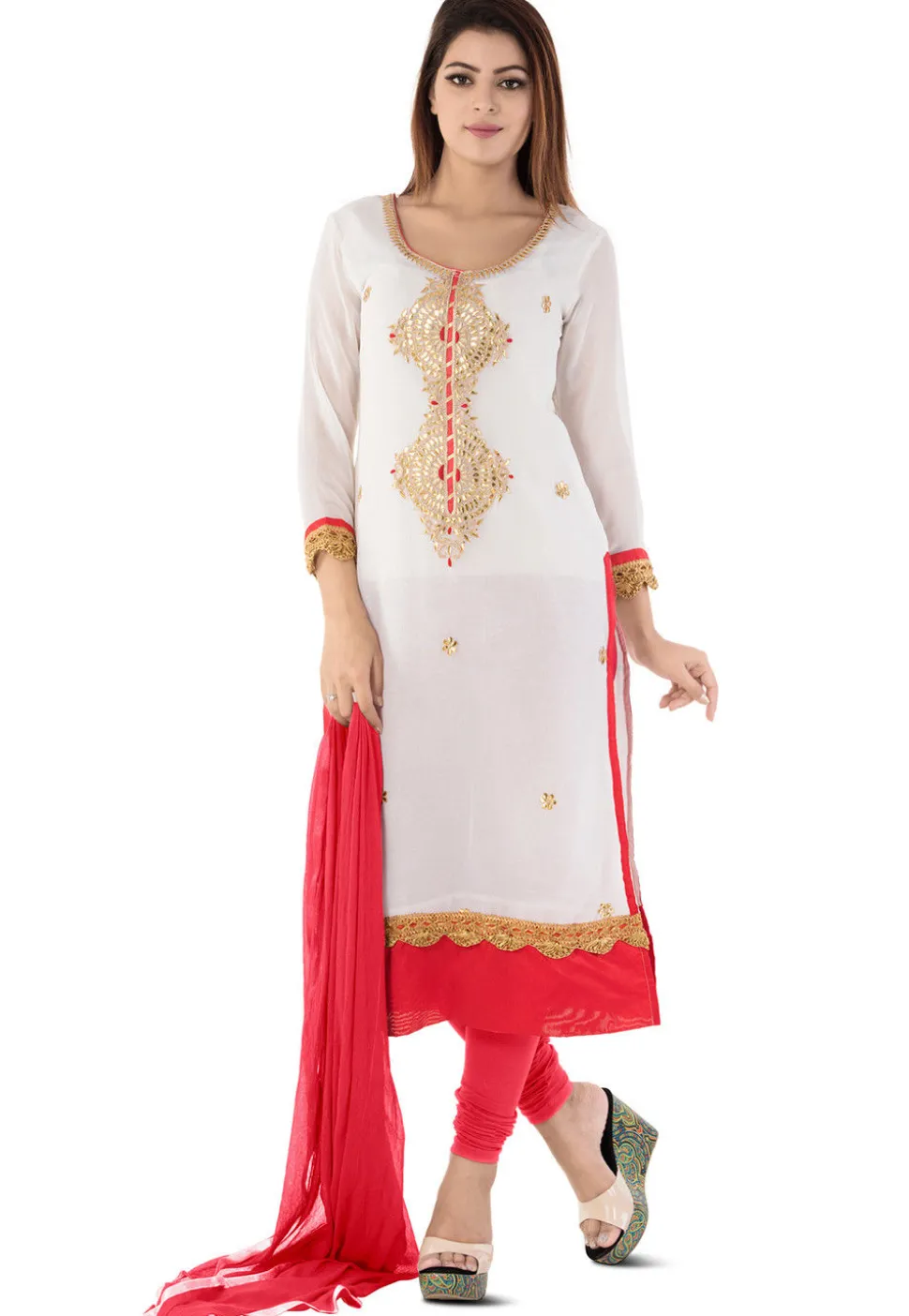 Embroidered Georgette Straight Suit in White