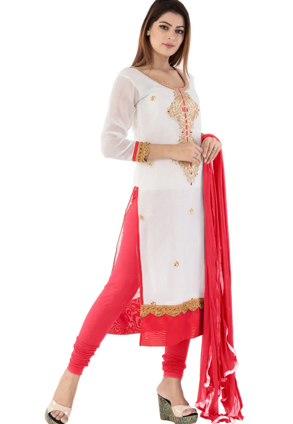 Embroidered Georgette Straight Suit in White
