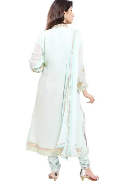 Embroidered Georgette Straight Cut Suit in Light Sea Green