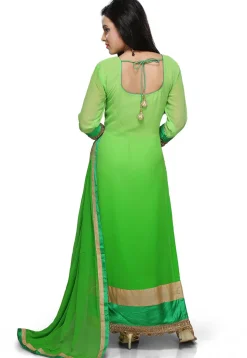 Embroidered Georgette Straight Suit in Shaded Green