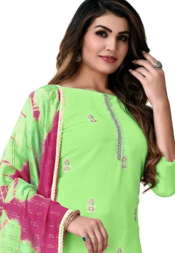Embroidered Georgette Straight Suit in Light Green