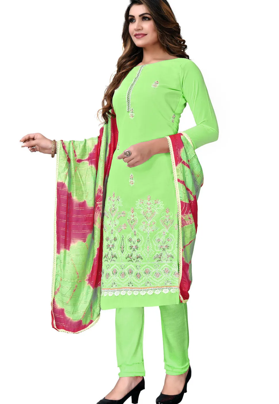 Embroidered Georgette Straight Suit in Light Green