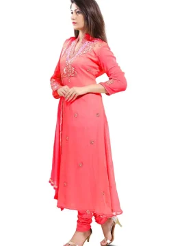 Embroidered Georgette Straight Suit in Dual Tone Pink