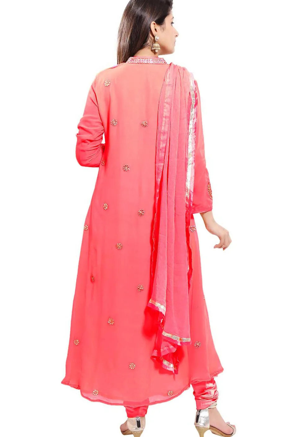 Embroidered Georgette Straight Suit in Dual Tone Pink