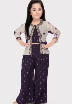 Embroidered Georgette Top Set in Wine
