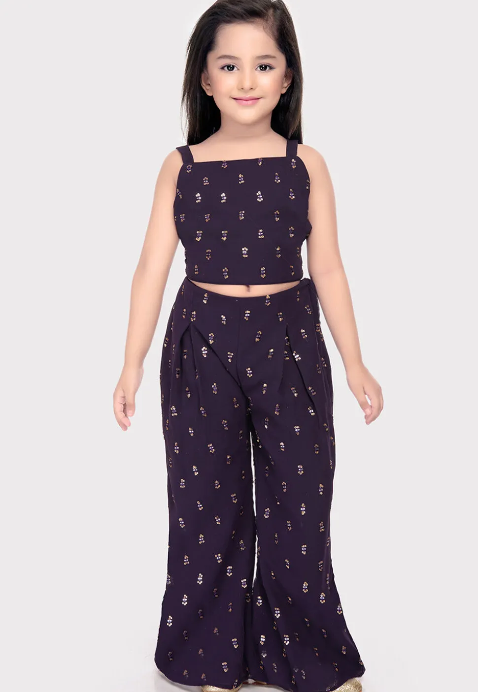 Embroidered Georgette Top Set in Wine