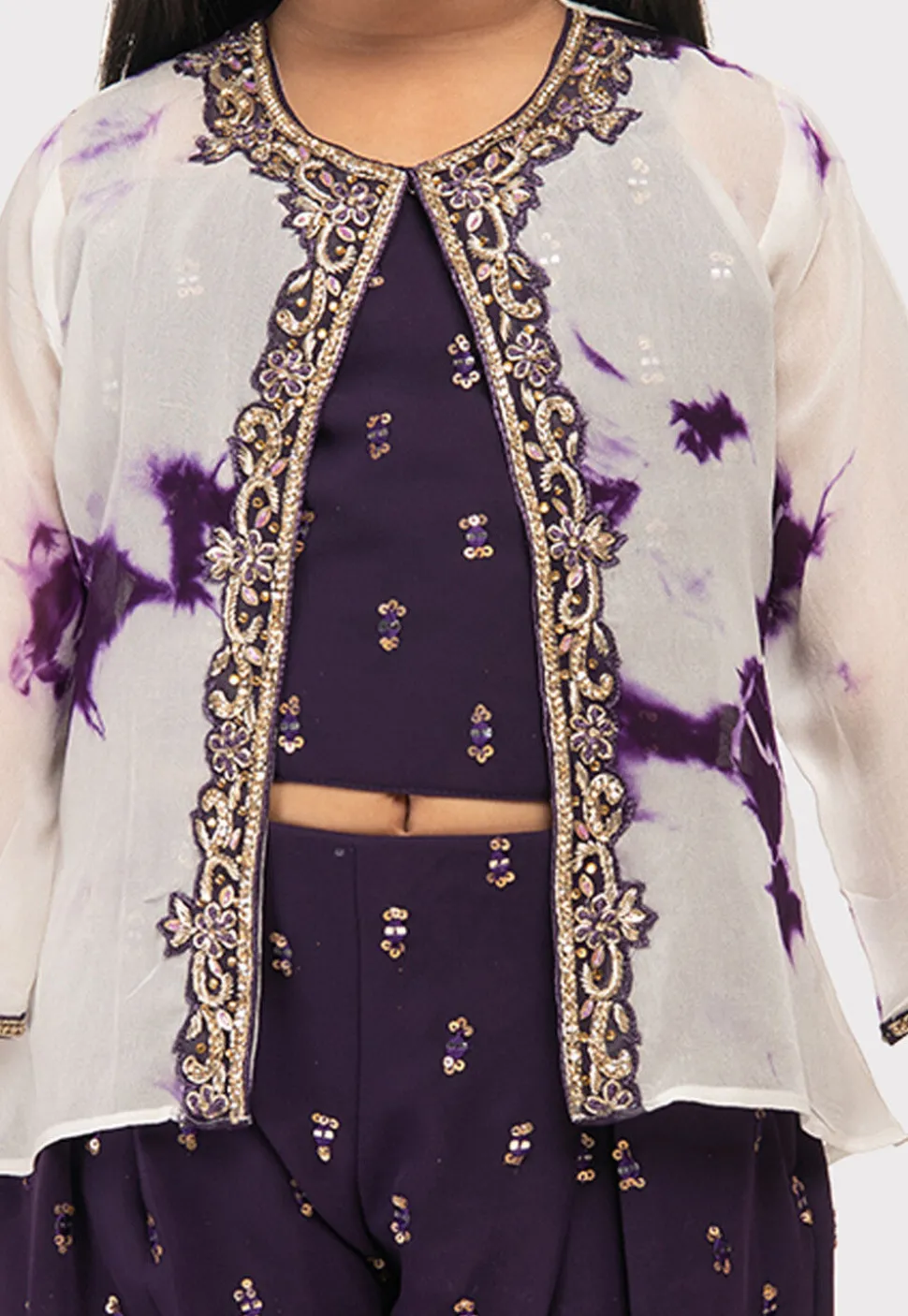 Embroidered Georgette Top Set in Wine