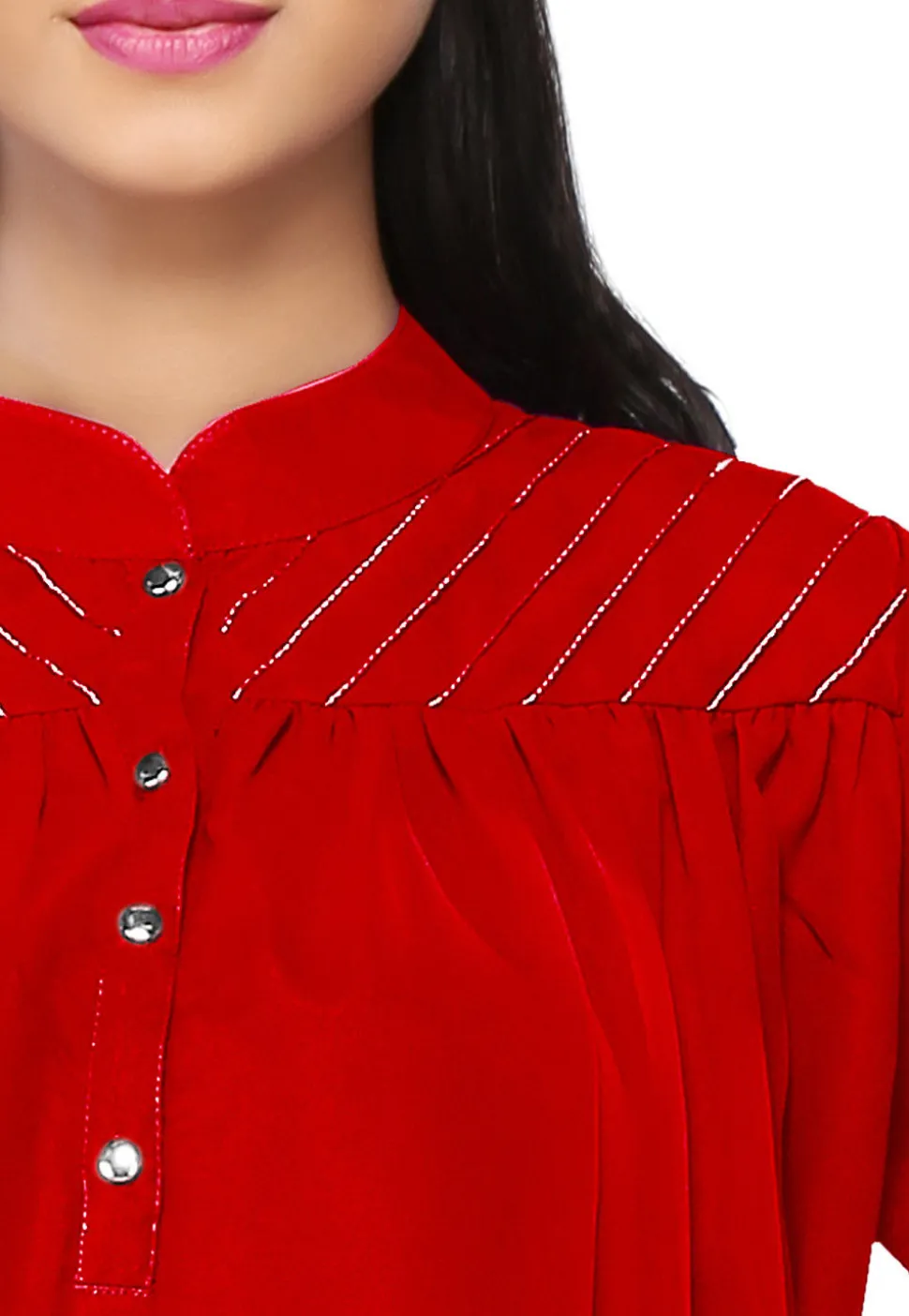 Embroidered Georgette Top in Red