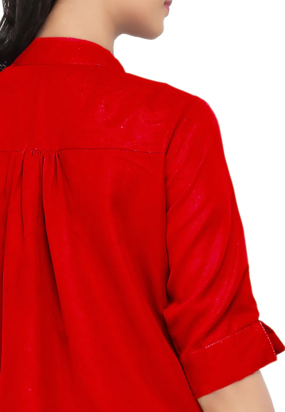 Embroidered Georgette Top in Red