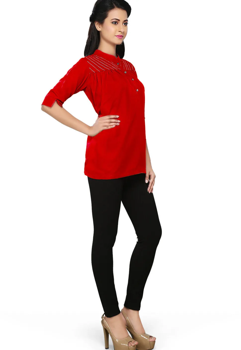 Embroidered Georgette Top in Red