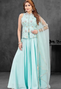 Embroidered Georgette Top Set in Sky Blue