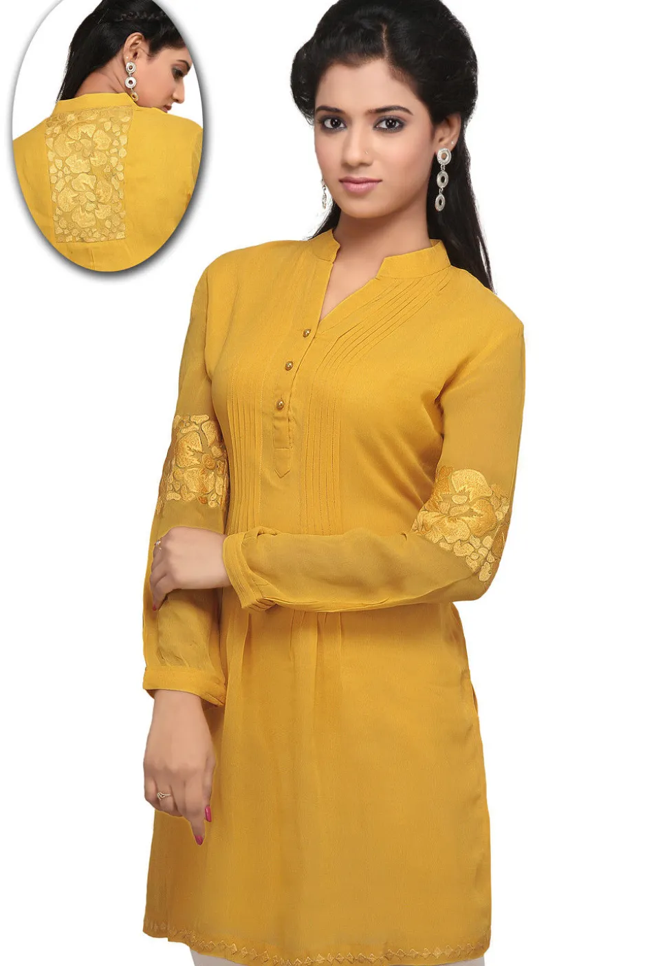 Embroidered Georgette Tunic in Mustard