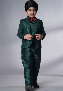 Embroidered Georgette Tuxedo in Teal Green