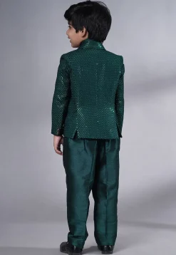 Embroidered Georgette Tuxedo in Teal Green