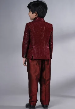 Embroidered Georgette Tuxedo in Maroon