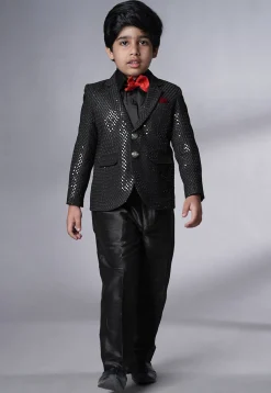 Embroidered Georgette Tuxedo in Black