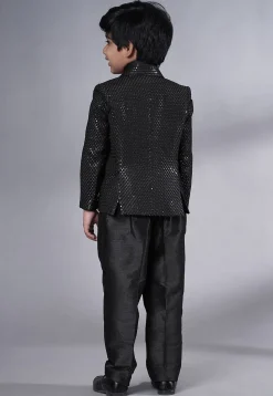 Embroidered Georgette Tuxedo in Black