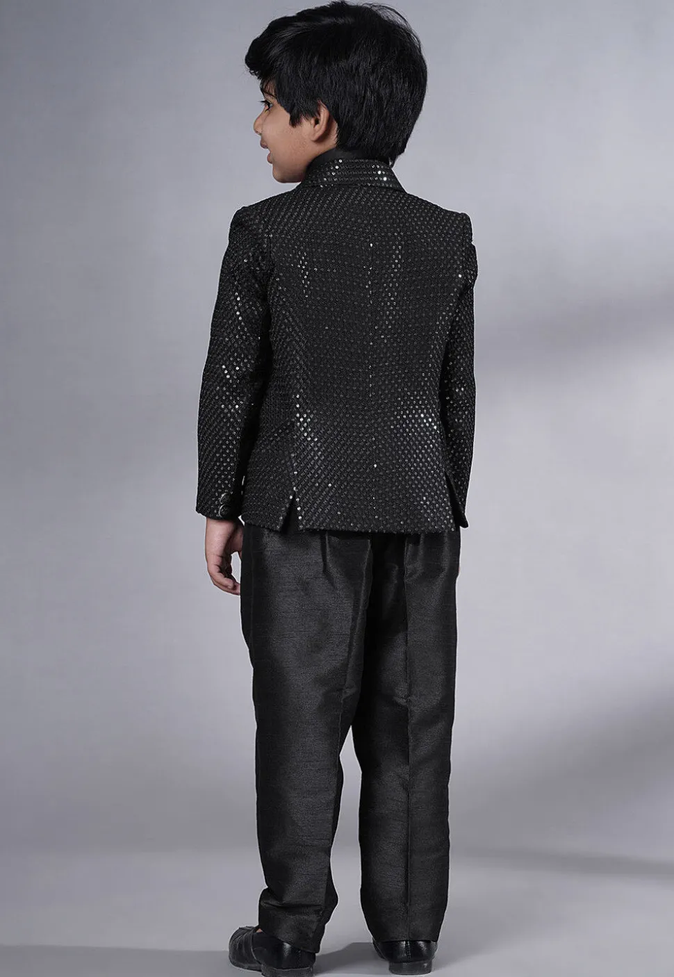 Embroidered Georgette Tuxedo in Black