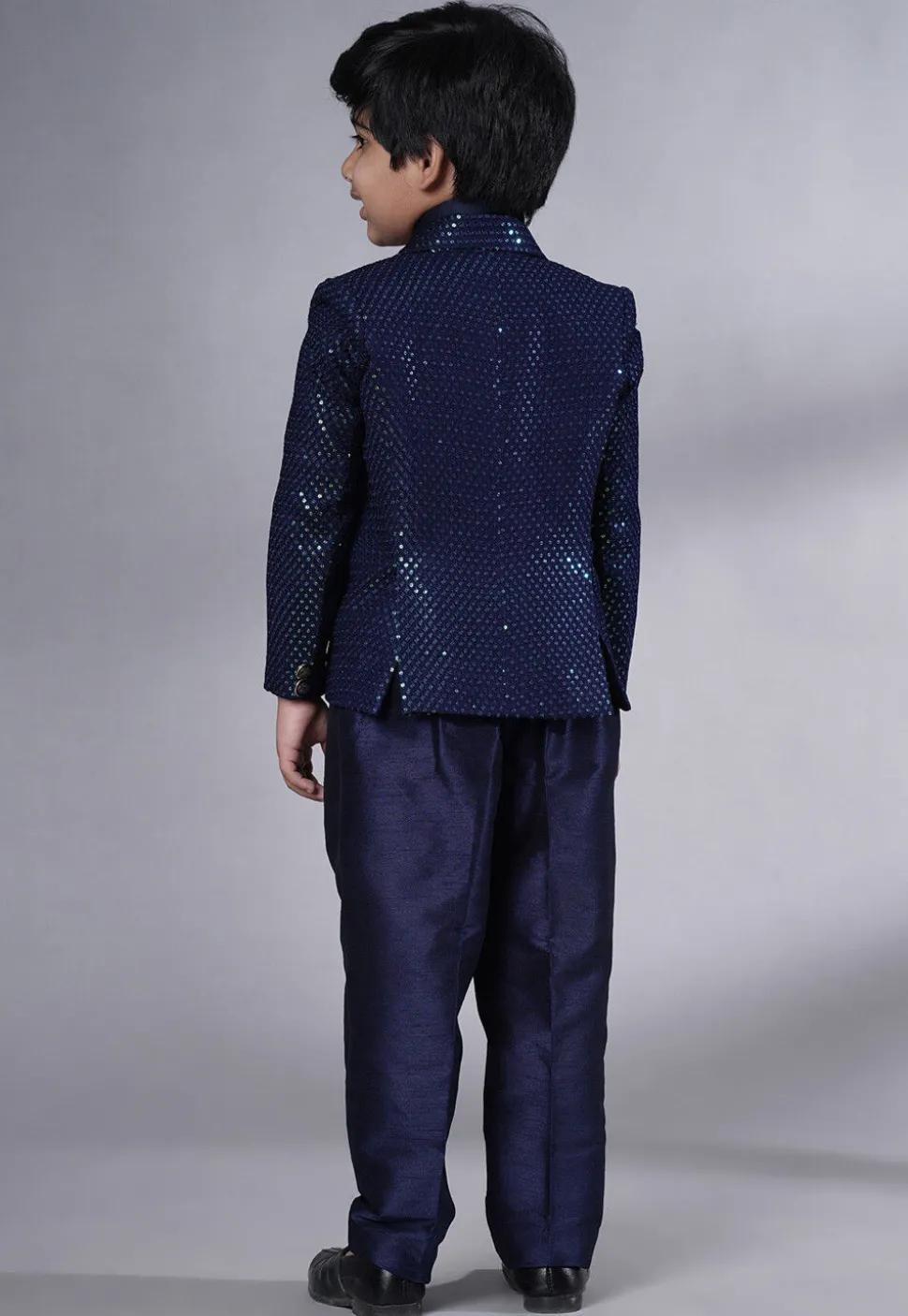 Embroidered Georgette Tuxedo in Navy Blue