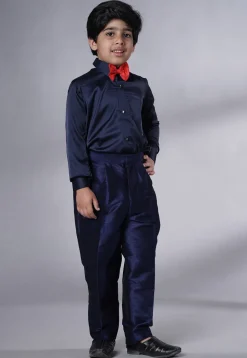 Embroidered Georgette Tuxedo in Navy Blue
