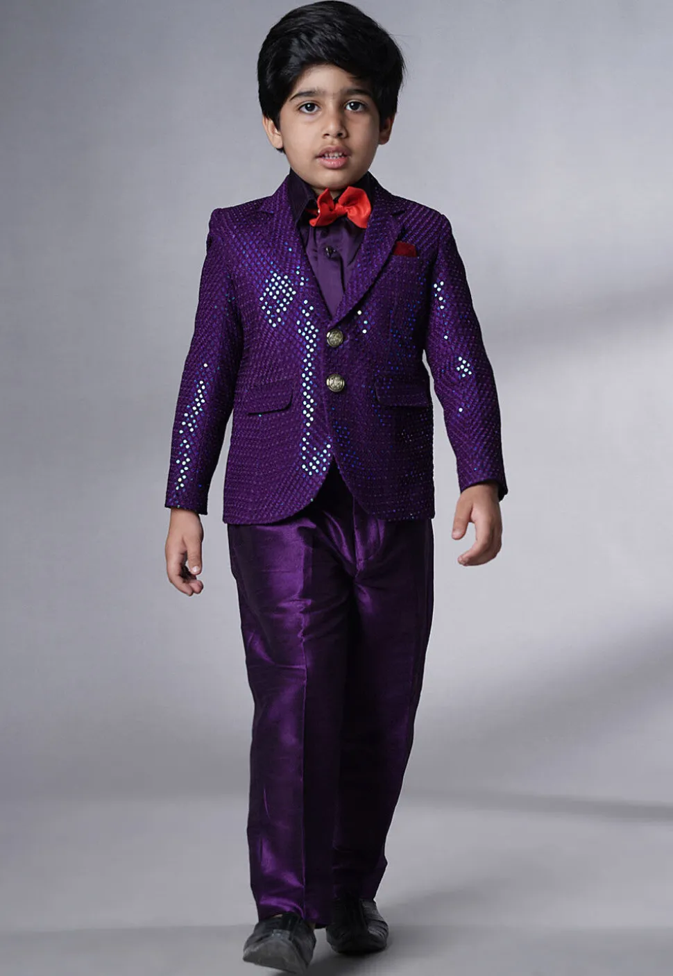 Embroidered Georgette Tuxedo in Dark Purple