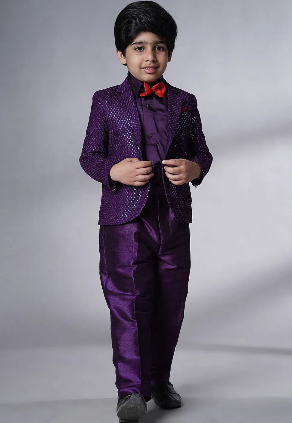 Embroidered Georgette Tuxedo in Dark Purple