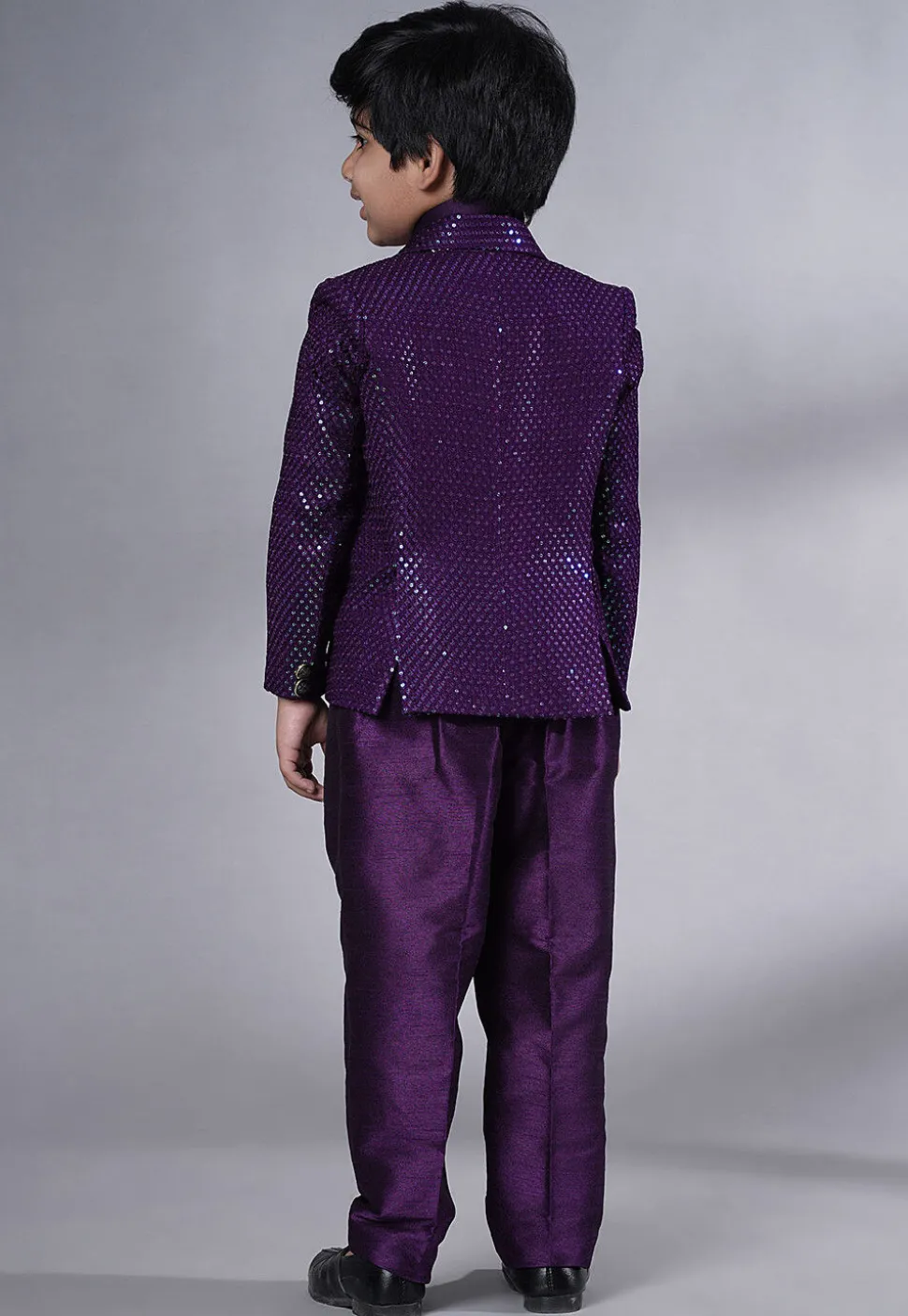 Embroidered Georgette Tuxedo in Dark Purple