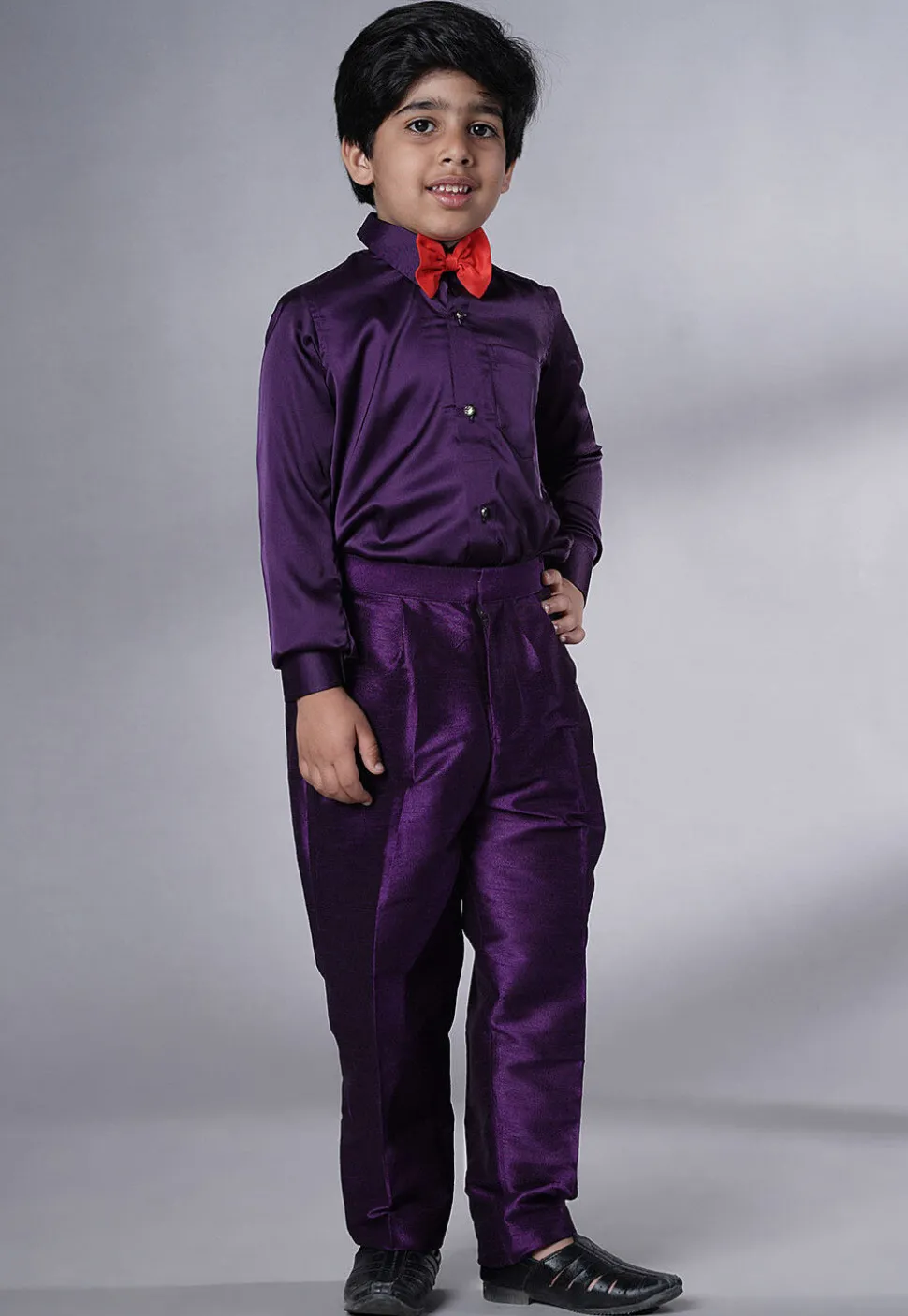 Embroidered Georgette Tuxedo in Dark Purple