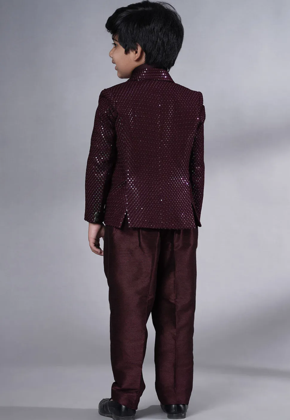 Embroidered Georgette Tuxedo in Wine