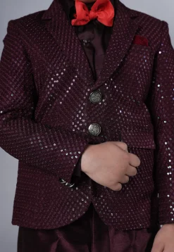 Embroidered Georgette Tuxedo in Wine
