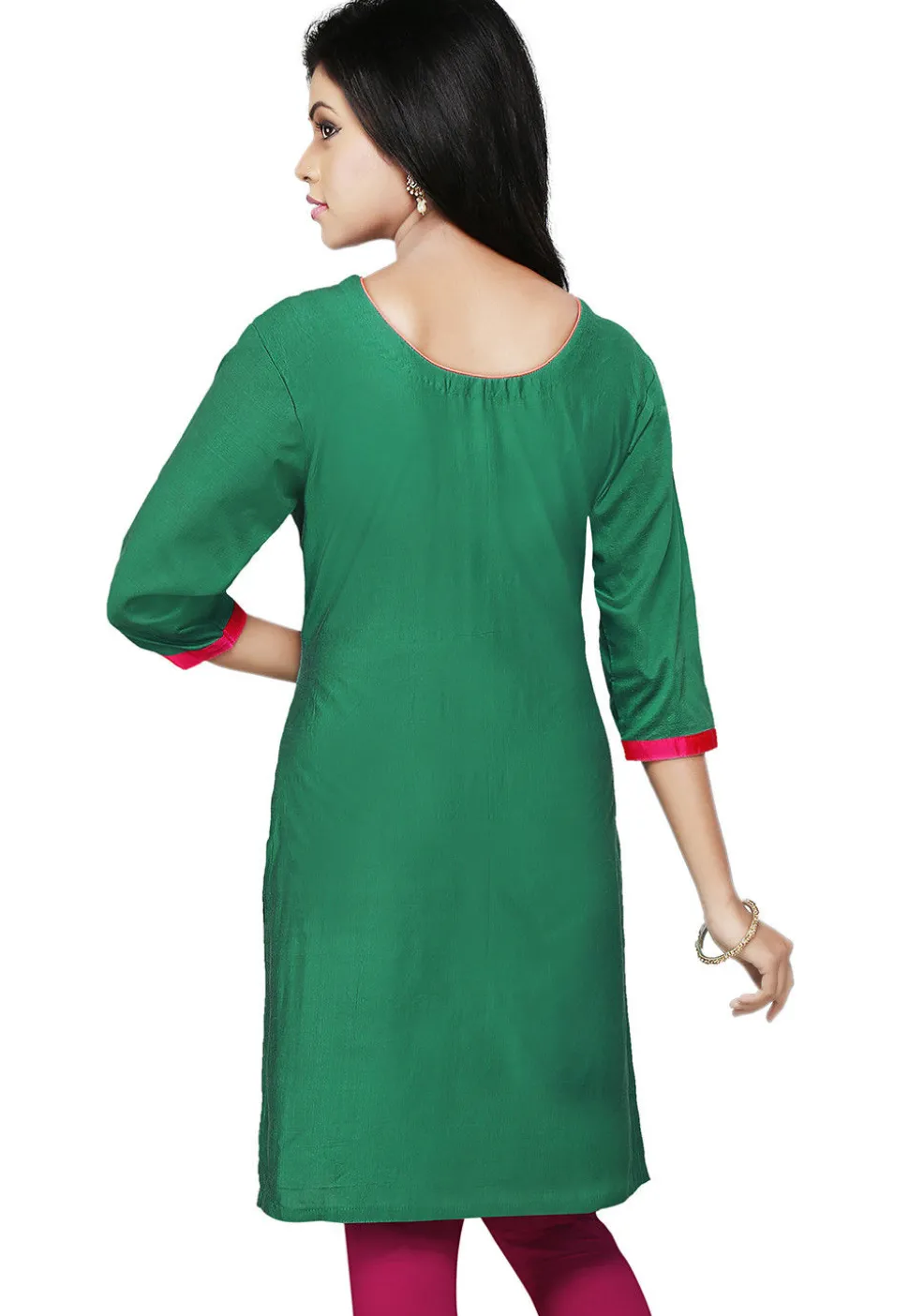 Embroidered Gotapatti Silk Kurti In Green
