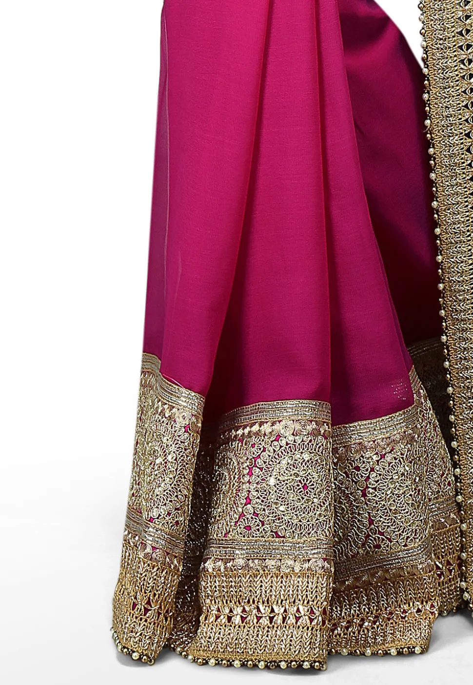 Embroidered Half N Half Georgette Saree in Navy Blue and Fuchsia