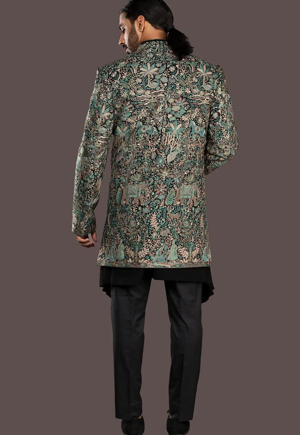 Embroidered Imported Terry Rayon Sherwani in Black