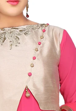 Embroidered Jacket Style Abaya Georgette Suit in Pink